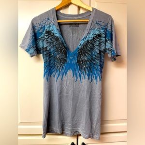 Sinful Shirt with angel wings, blue and grey